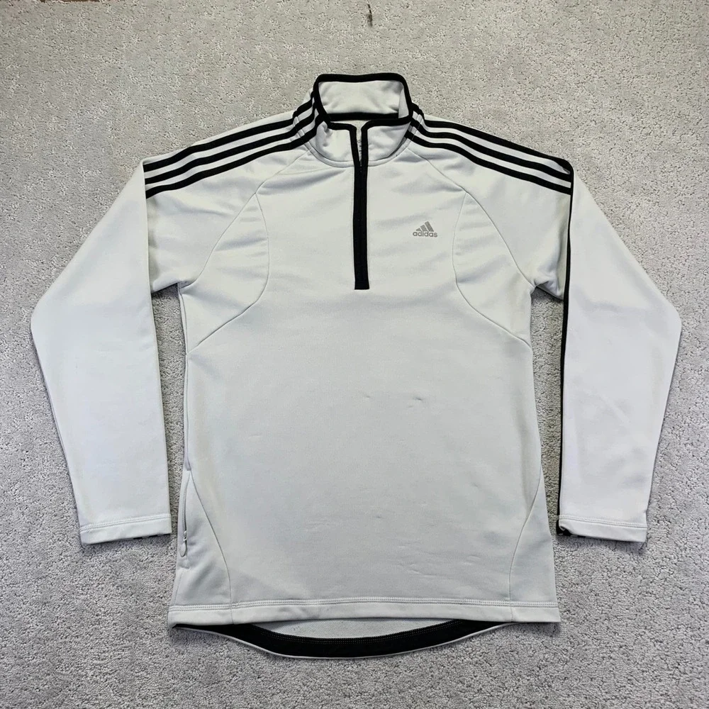 Adidas Pullover Mens Small White 3‎ Stripe Quarter Zip Long Sleeve Athletic Golf